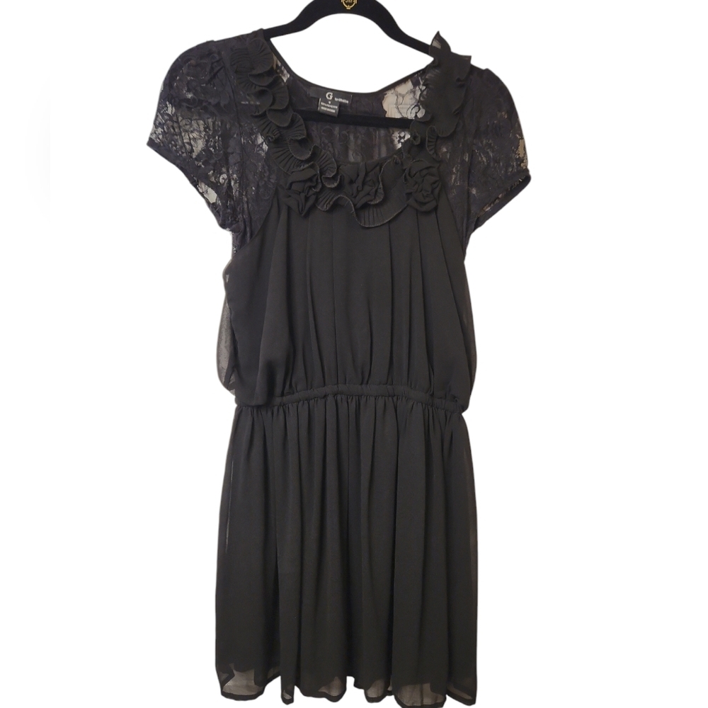 G by GRACIA Black Lace Boho Dark Romantic Cap Sleeve Y2K Dress Size S